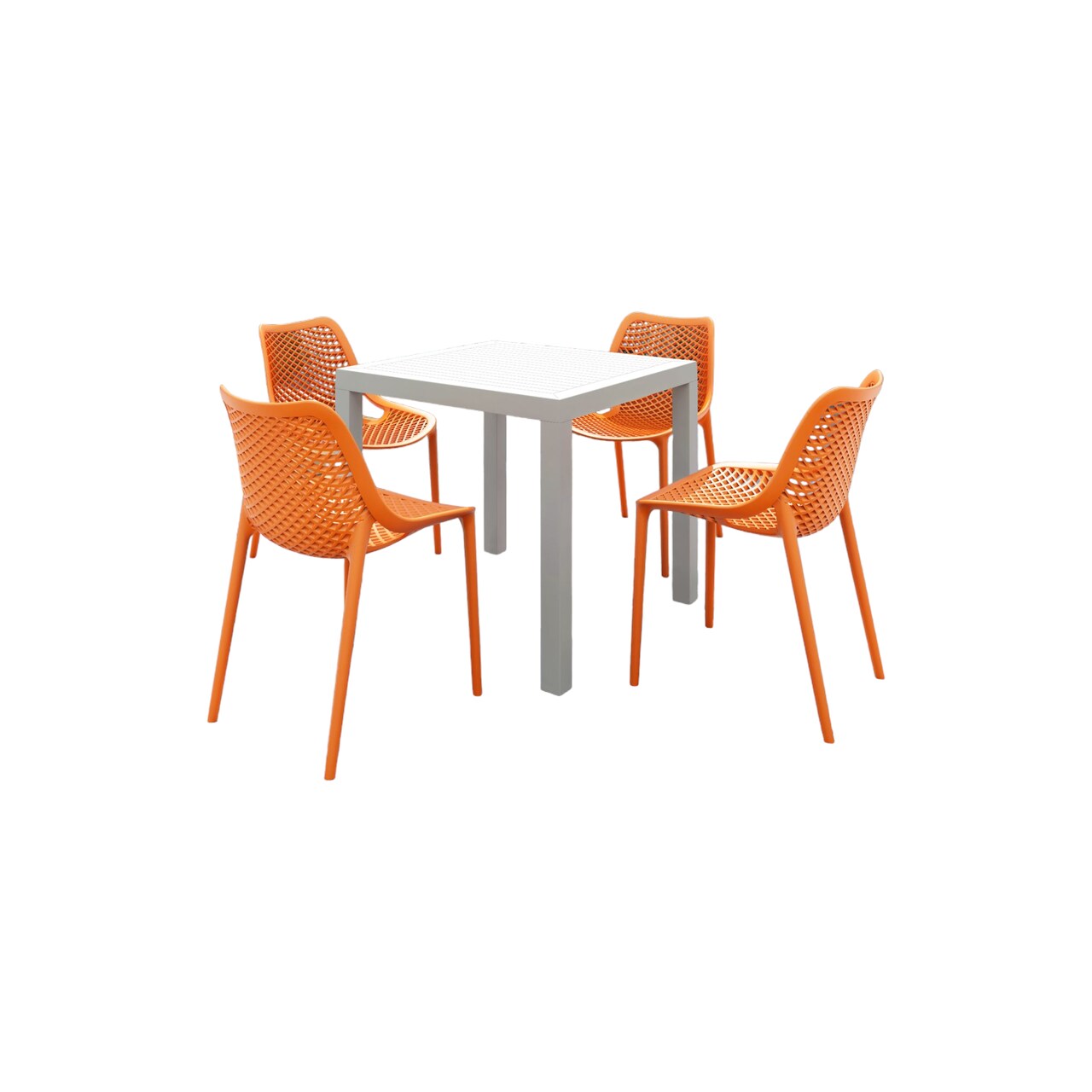 Luxury Commercial Living 5-Piece White and Orange Outdoor Patio Dining Set 32.25"